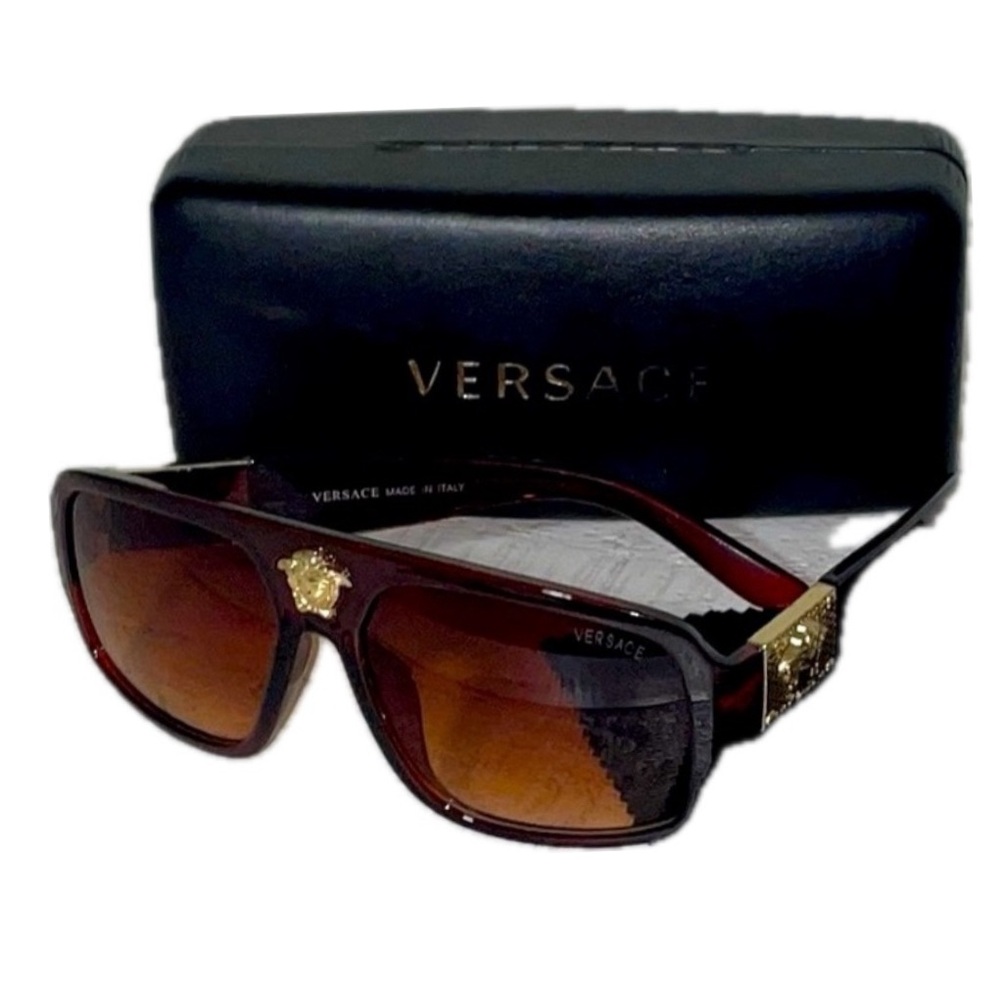 VERSACE Brown Wraparound Sunglasses with Gold Hardware